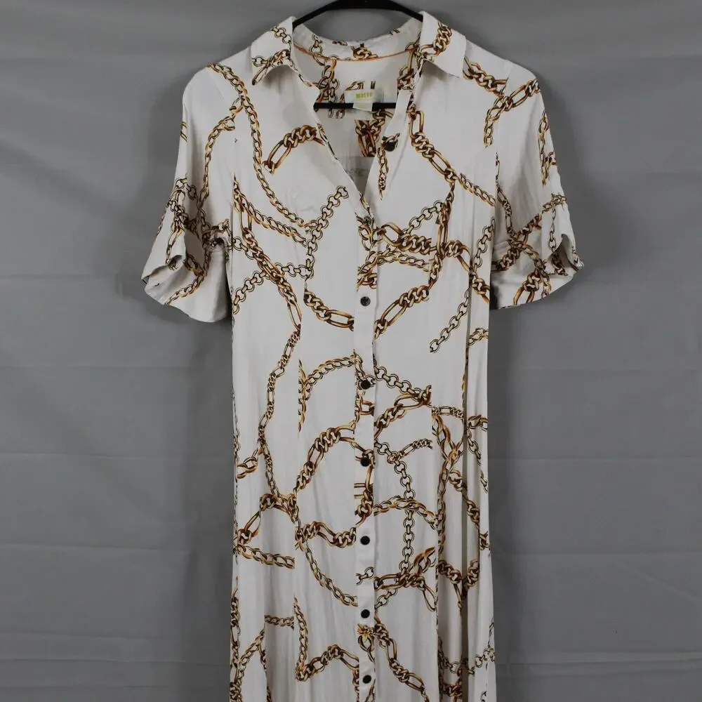 Maeve Dress XS Chain Printed Short Sleeve Maxi White Elegant Party Chic Classic - Picture 4 of 13